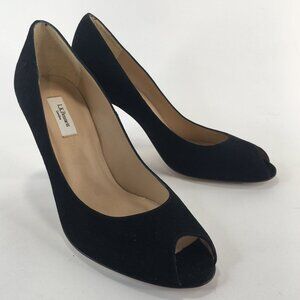 L.K. Bennett Black Suede Peep Toe Heels Size 39.5